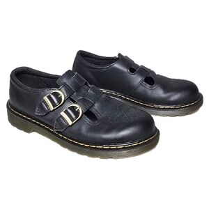 Dr Martens 8065Y Mary Jane Girls Black Smooth Leather Hook & Loop Shoes Sz US 6